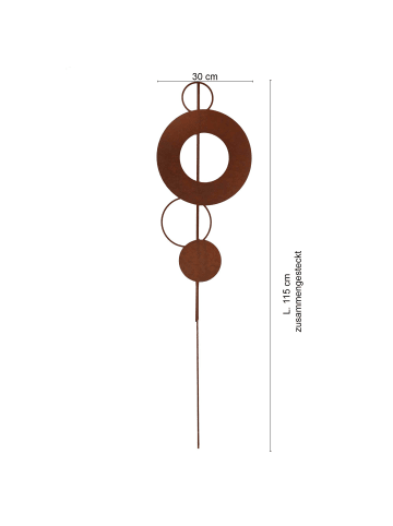 UNUS Gartenstecker Rost Stab mit Kreisen in Braun