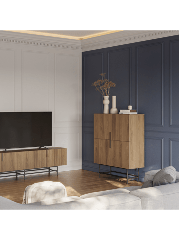 CALICOSY Sideboard RIMA in Dunkles - (W) 100 x (H) 128 x (L) 40 cm