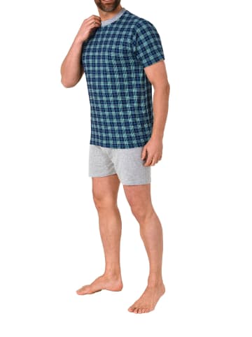 NORMANN kurzarm Schlafanzug Shorty Pyjama Rundhal karo Look - 67338 in türkis