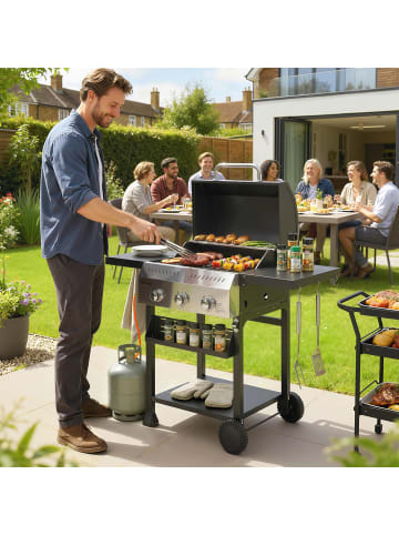 Outsunny Gasgrill,123L x 57B x 102H cm,Schwarz