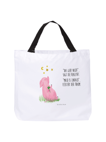 Mr. & Mrs. Panda Tote Bag Schwein Glück mit Spruch in Weiß