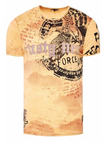 Rusty Neal Verwaschenes T-Shirt mit Eagle-Print in Camel