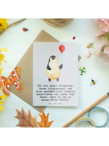 Mr. & Mrs. Panda Grußkarte Turnen Trainerin mit Spruch in Grau Pastell