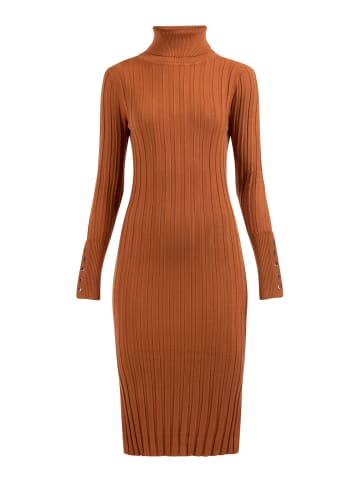 DreiMaster Damen Strick Langarmkleid Midi in Rostbraun