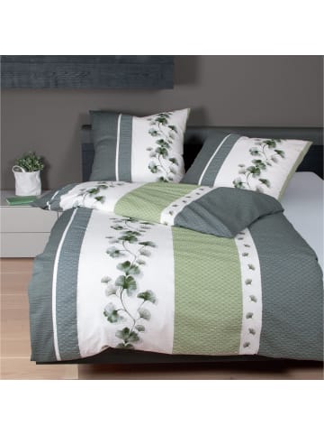 Janine Mako-Soft-Seersucker Bettwäsche in grün-grau