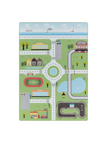 KADIMA DESIGN Teppich Kinder Flachgewebe Spielstraße Antirutsch Kinderzimmer in Grün