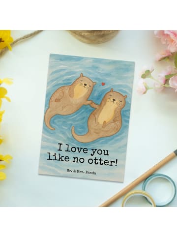Mr. & Mrs. Panda bildkarte Otter Hände halten Design mit Spruch in Weiß