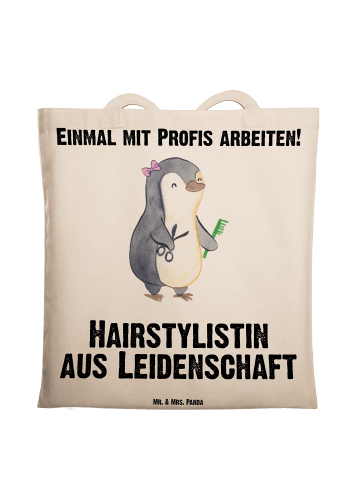 Mr. & Mrs. Panda totebag Hairstylistin Leidenschaft mit Spruch in Creme