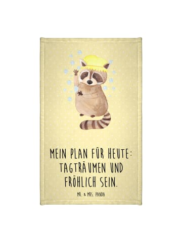 Mr. & Mrs. Panda Gästehandtücher Waschbär mit Spruch in Gelb Pastell
