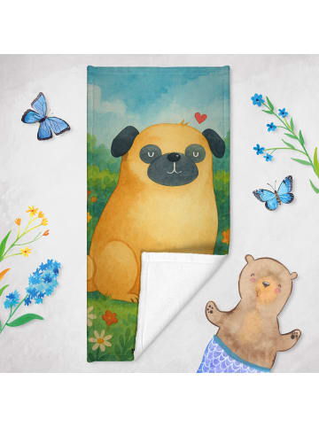 Mr. & Mrs. Panda Strandtuch Mops Design ohne Spruch in Weiß