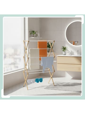 relaxdays Wäscheständer in Natur/ Weiß - (B)73 x (H)115 x (T)33 cm