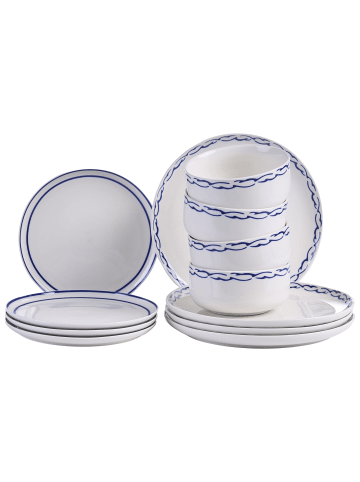 Beliani 12-tlg Tafelservice AMCHUR in Weiß/Blau