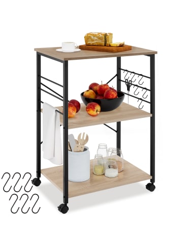 tectake Servierwagen Rugby inklusive 6 Haken, 65,5 x 45,5 x 88,5 cm, Industrial Holz hel