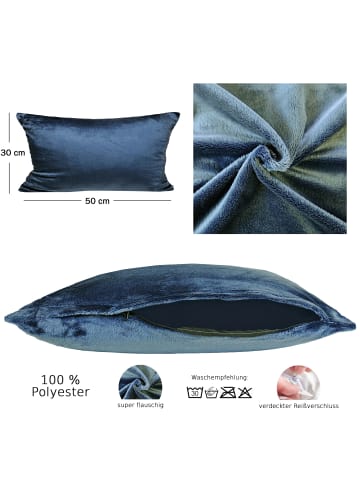 JACK 2er Set Teddy Flausch Kissenhülle Kissenbezug in Blau