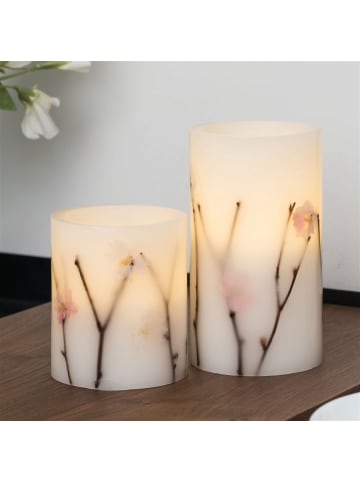 Pauleen Wachskerze Shiny Blossom Candle in Weiß/Rosa/Blumen -H:100/150mm