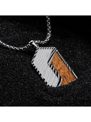 Holzkern Herren-Halskette Edelstahl Zigzag Koa/Damast Braun