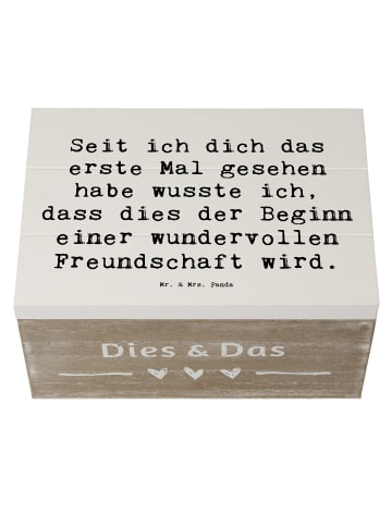 Mr. & Mrs. Panda Kiste Spruch Neue Freunde finden mit Spruch in Weiß