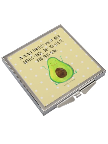 Mr. & Mrs. Panda Kosmetikspiegel Avocado Glücklich mit Spruch in Gelb Pastell