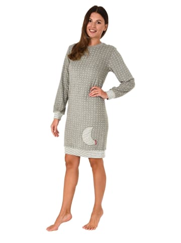 NORMANN Frottee Nachthemd langarm Bündchen Tupfen Optik in Tupfen grau