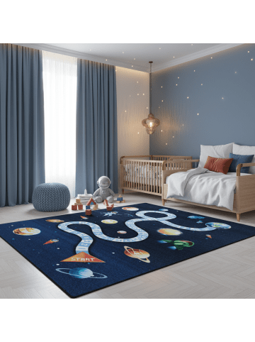 KADIMA DESIGN Kinderteppich Waschbar Weltraum TRAUN Strapazierfähig OEKO-TEX
