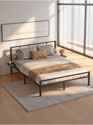 VASAGLE Bettgestell Conner in Mattschwarz - (B)140.5 x (H)87 x (T)206.5 cm