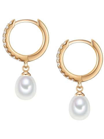 Valero Pearls Ohrringe aus Sterling Silber mit Zirkonia Süßwasser-Zuchtperle in gelbgold