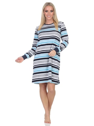 NORMANN Frottee Nachthemd langarm Bündchen Streifenoptik in hellblau