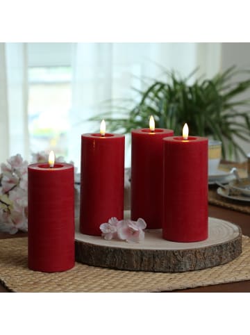 Adilina 4x LED Kerze LINA Echtwachs Rustik-Optik 7x15cm in rot