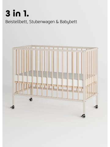 Sämann Beistellbett mit Matratze Cloud Air, Rollen & Umbauseite sahara dust/natur