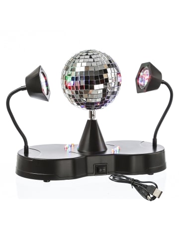 SATISFIRE Party Disco Effekt Spiegelkugel mit 2 Schwanenhals Spots H: 22cm in bunt