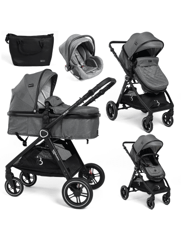 BeBelissimo 3 in 1 Kinderwagen Set Kombikinderwagen - Nicea in Grau