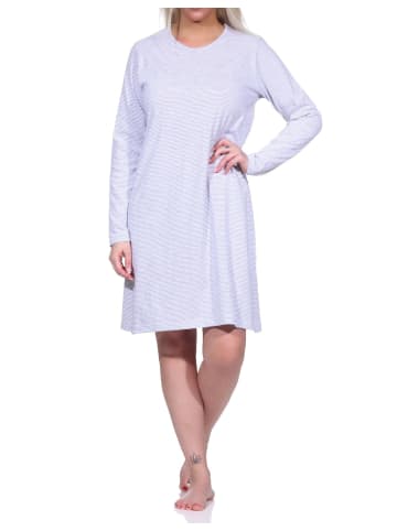 NORMANN Nachthemd Bigshirt langarm Streifen Ringel - 76247 in Grau
