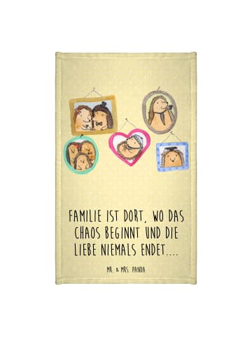 Mr. & Mrs. Panda Handtuch Igel Familie mit Spruch in Gelb Pastell