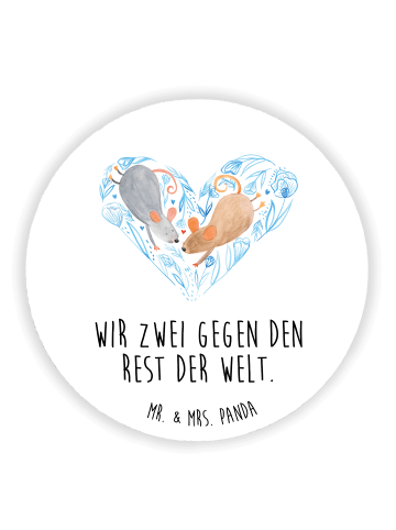 Mr. & Mrs. Panda Rund Magnet Mäuse Herz mit Spruch in Weiß