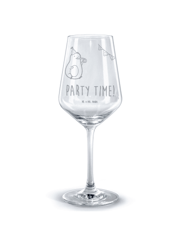 Mr. & Mrs. Panda Rotwein Glas Avocado Party Zeit mit Spruch in Transparent
