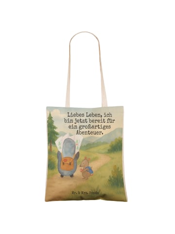 Mr. & Mrs. Panda Tasche Pinguin & Maus Wanderer Design mit Spruch in Weiß