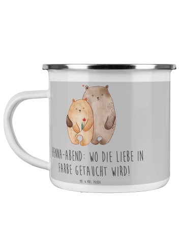 Mr. & Mrs. Panda Emailletasse Henna-Abend Farbenliebe mit Spruch in Heather Grey