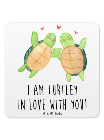 Mr. & Mrs. Panda Flaschenuntersetzer Schildkröten Paar mit Spruch in Weiß