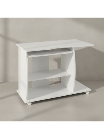 KADIMA DESIGN Computertisch GRASSE rollbar 90 x 71 x 50 cm mit Tastaturauszug, in Weiß