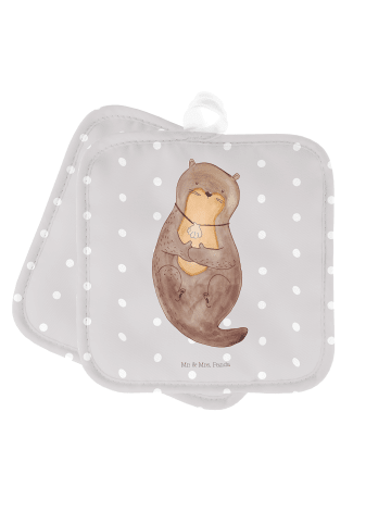 Mr. & Mrs. Panda Topflappen Otter Muschel ohne Spruch in Grau Pastell