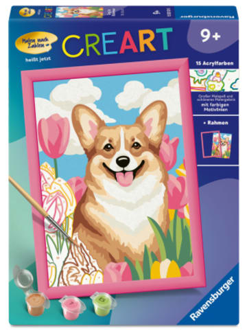 Ravensburger Verlag GmbH Nonbook - CreArt, Malen nach Zahlen Kinder - Corgi im Blütenmeer