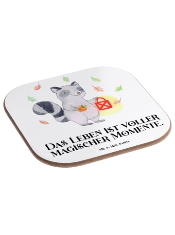 Mr. & Mrs. Panda Bierdeckel Waschbär Laterne mit Spruch in Weiß