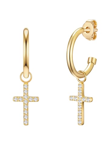 Eastside NY Creolen Kreuz aus Edelstahl mit Zirkonia in gelbgold