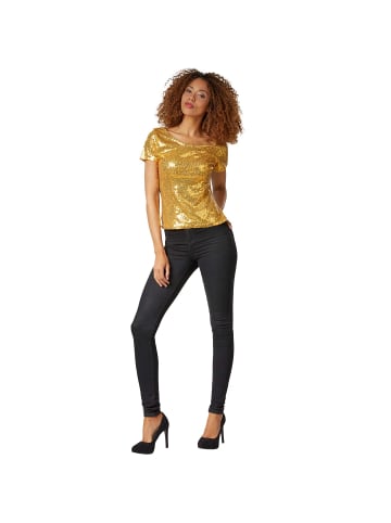 tectake Damen-Shirt mit kurzen Ärmeln und Rundhalsausschnitt, gold