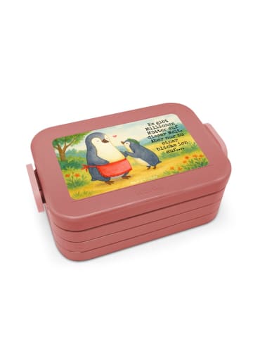 Mr. & Mrs. Panda Snackbox Pinguin mit Kind Design mit Spruch in Rot Pastell