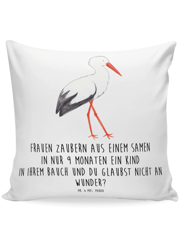 Mr. & Mrs. Panda Dekokissen Storch mit Spruch in Weiß