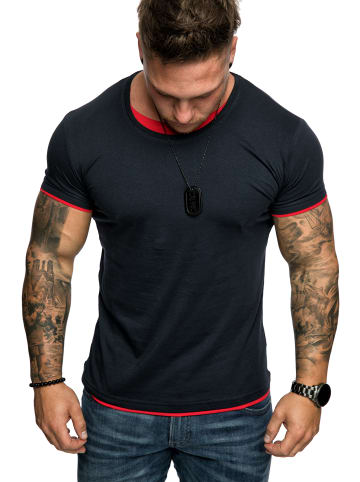 Amaci&Sons Basic Oversize T-Shirt mit Rundhalsausschnitt LAKEWOOD in Navyblau/Rot