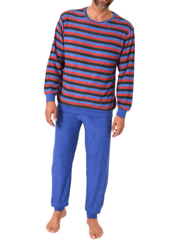 NORMANN Langarm Schlafanzug Frottee Bündchen in blau/rot