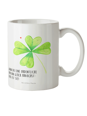 Mr. & Mrs. Panda Kindertasse Blume Kleeblatt mit Spruch in Weiß