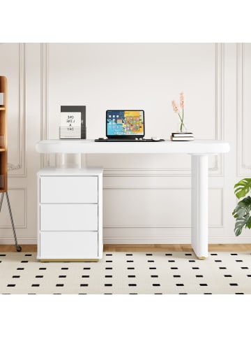 ABRIHOME Schreibtisch Wolkenform mit 3 Schubladen, 117×50×74 cm